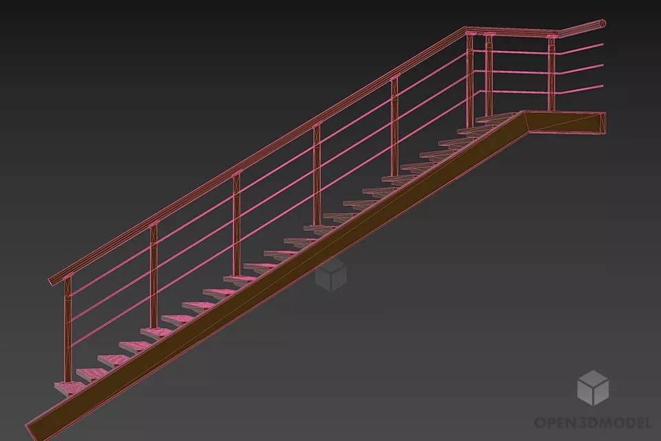 Staircase With Steel Wire Handle 3d model 2