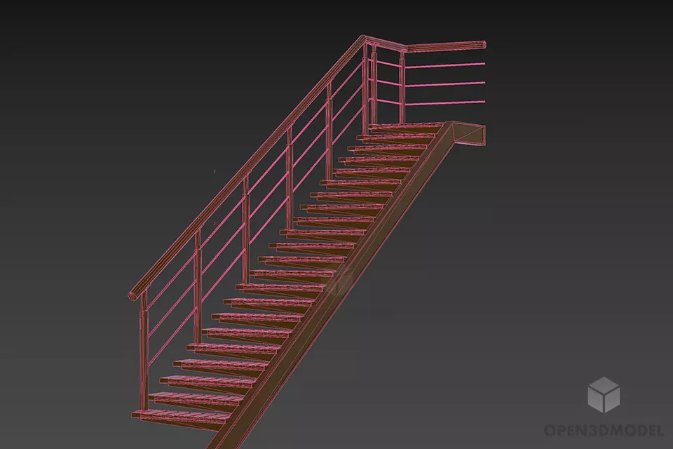 Staircase With Steel Wire Handle 3d model 3