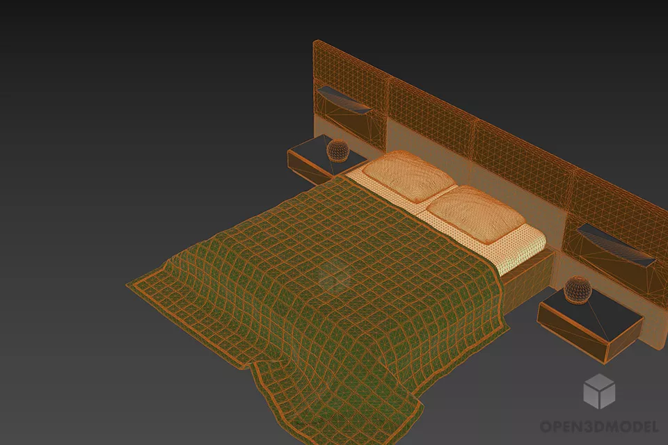 Double Bed Italian With Stylist Blanket 3d model 2