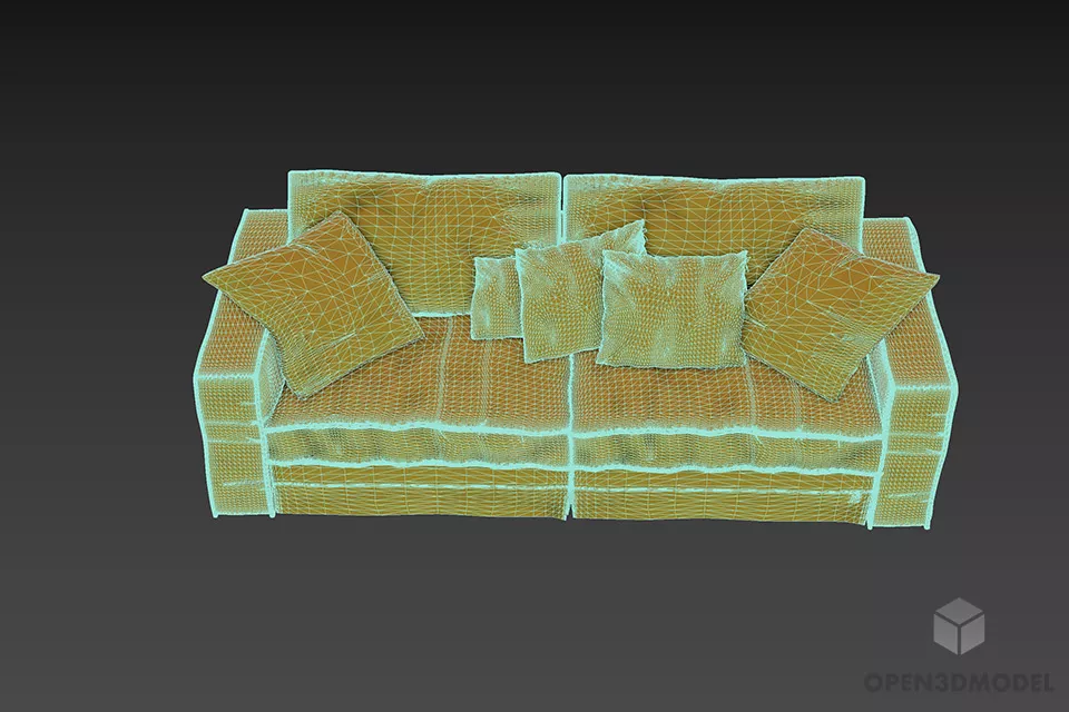Textile Sofa With Cushion 3d model 3