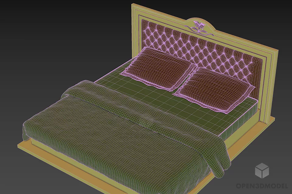Hotel Bed With Vintage Textile Blanket 3d model 2