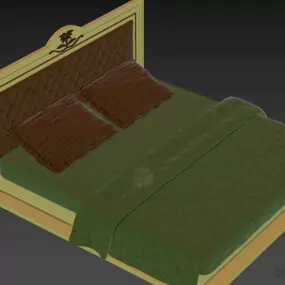 Hotel Bed With Vintage Textile Blanket 3d model