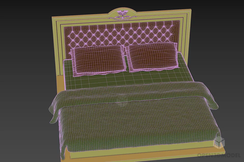 Hotel Bed With Vintage Textile Blanket 3d model 3