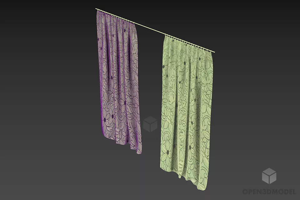 Curtain With Textile 3d model 2