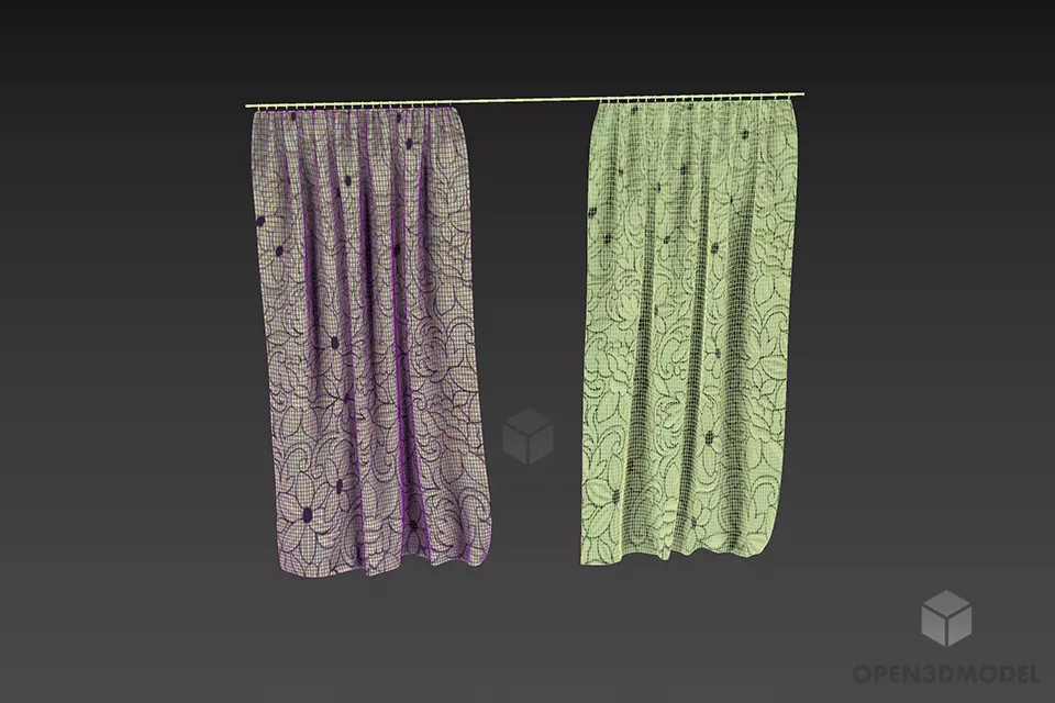 Curtain With Textile 3d model 3