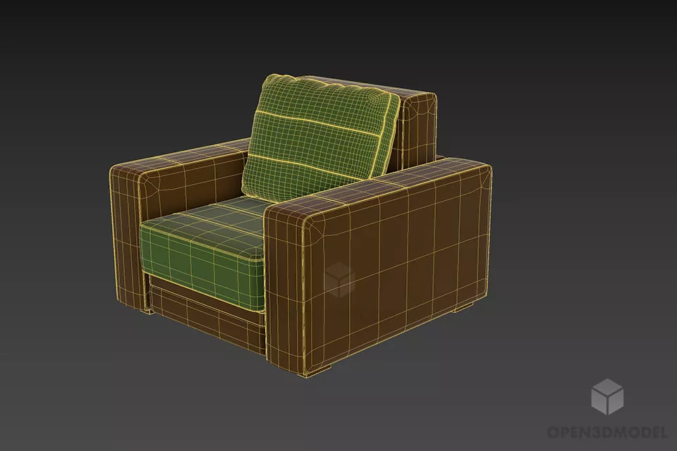 Cozy Armchair Soft Upholstery 3d model 2