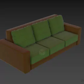 Three Seats Leather Sofa Brown Green Color 3d model