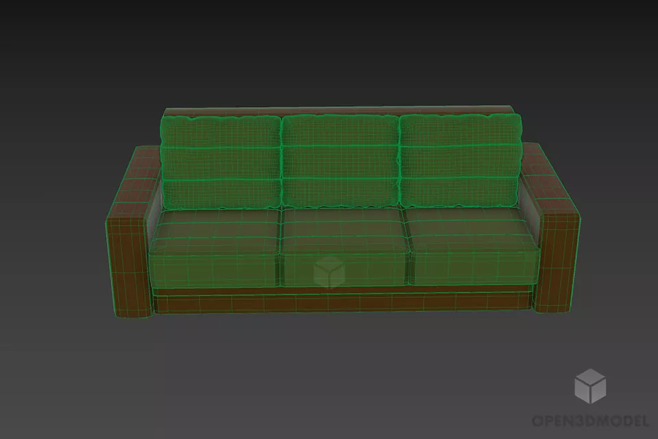 Three Seats Leather Sofa Brown Green Color 3d model 3