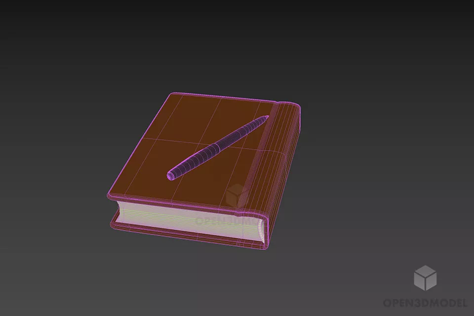 Leather Cover Notebook With Pen 3d model 2
