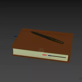 Leather Cover Notebook With Pen 3d model