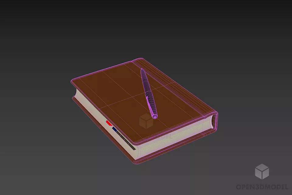 Leather Cover Notebook With Pen 3d model 3