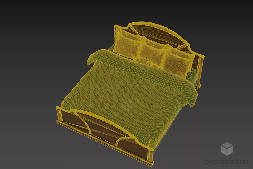 Hotel Antique Bed With Curved Head 3d model 2