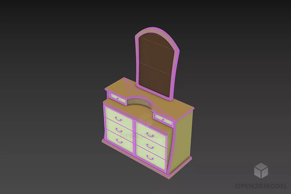Antique Dressing Table With Curved Mirror 3d model 3