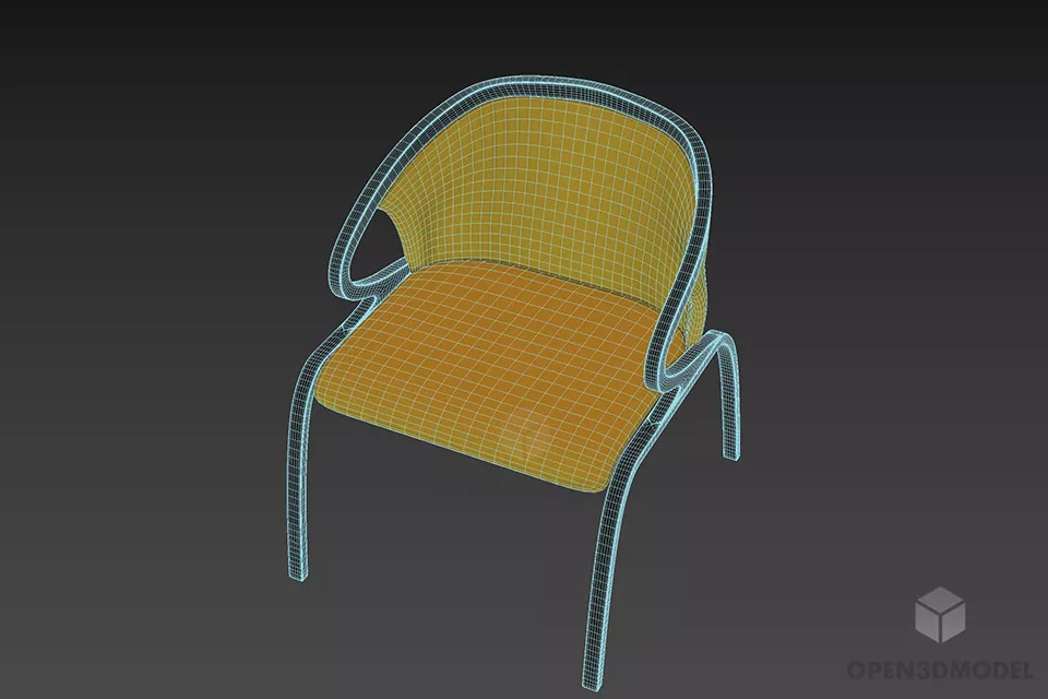 Modernism Plastic Chair With Curved Arm 3d model 2