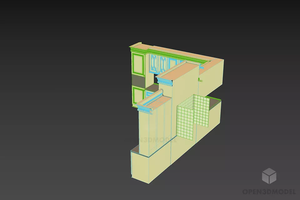 Italian Kitchen Lucia L Shape 3d model 2