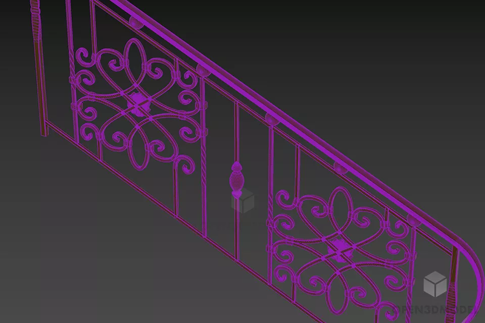 Wrought Iron Handrail Stair 3d model 2