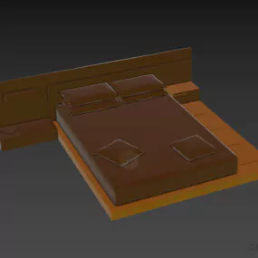 Double Bed On Wooden Floor 3d model