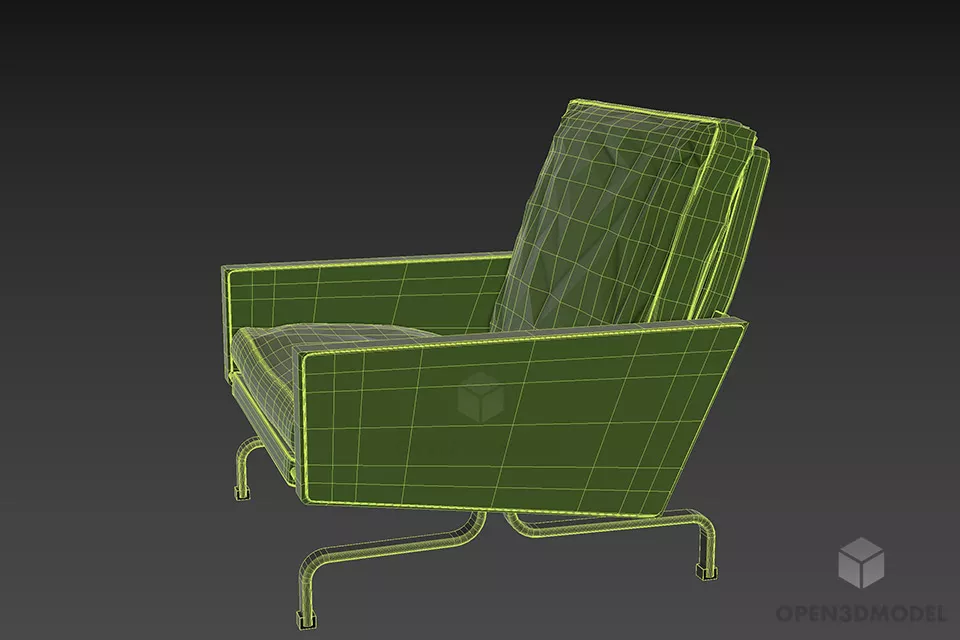 Leather Armchair With Stainless Steel Leg 3d model 2