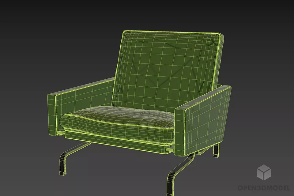 Leather Armchair With Stainless Steel Leg 3d model 3