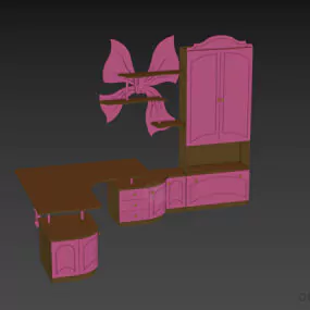 Wardrobe With Table Kidroom Furniture 3d model