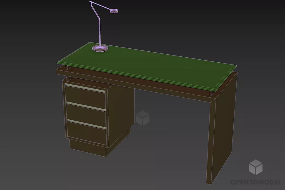 Work Table With Drawers With Glass Top 3d model 3
