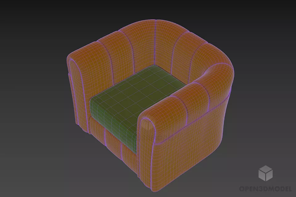 Leather Armchair With Smooth Edge 3d model 2