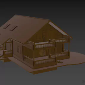 Small Roof House Wooden Material 3d model