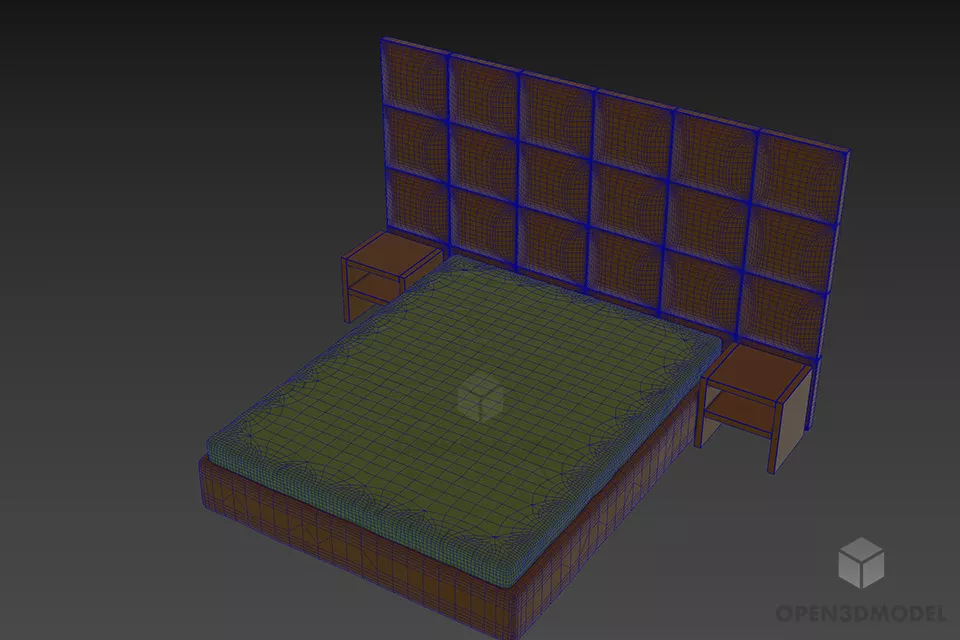 Bed Geometric With Headboard 3d model 2
