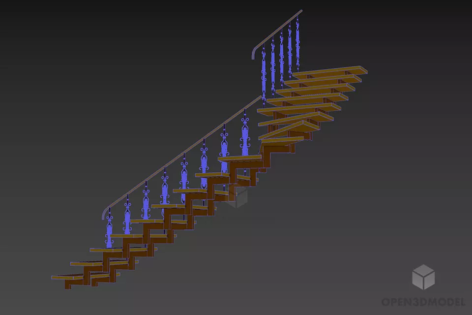 Staircase Rail With Iron Beam 3d model 2
