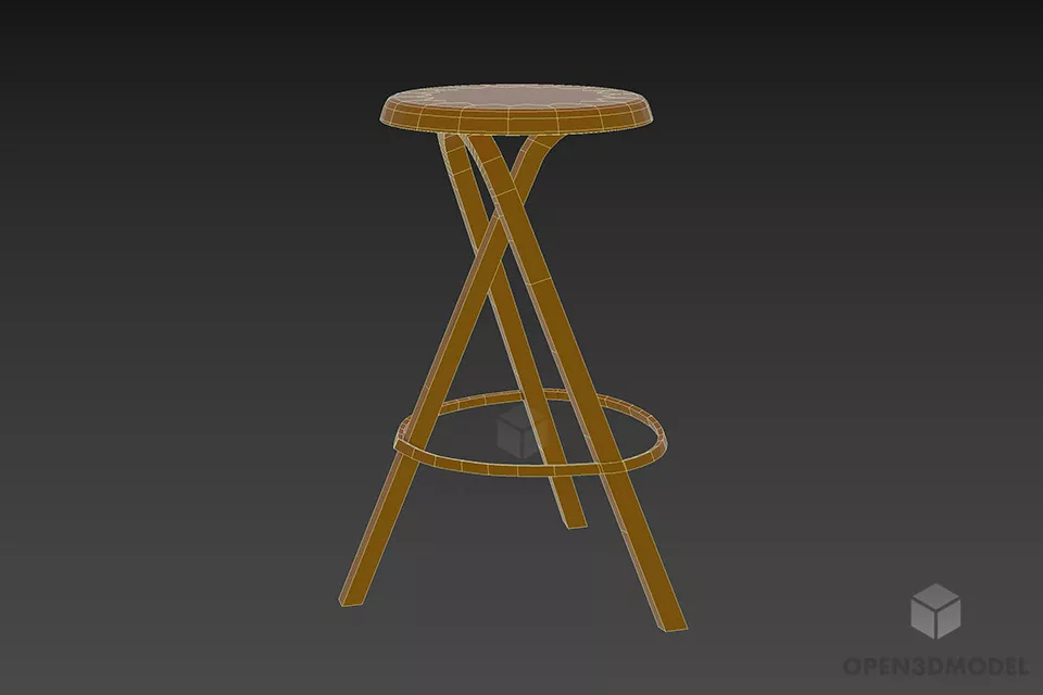 Wood Bar Chair Simple Style 3d model 2