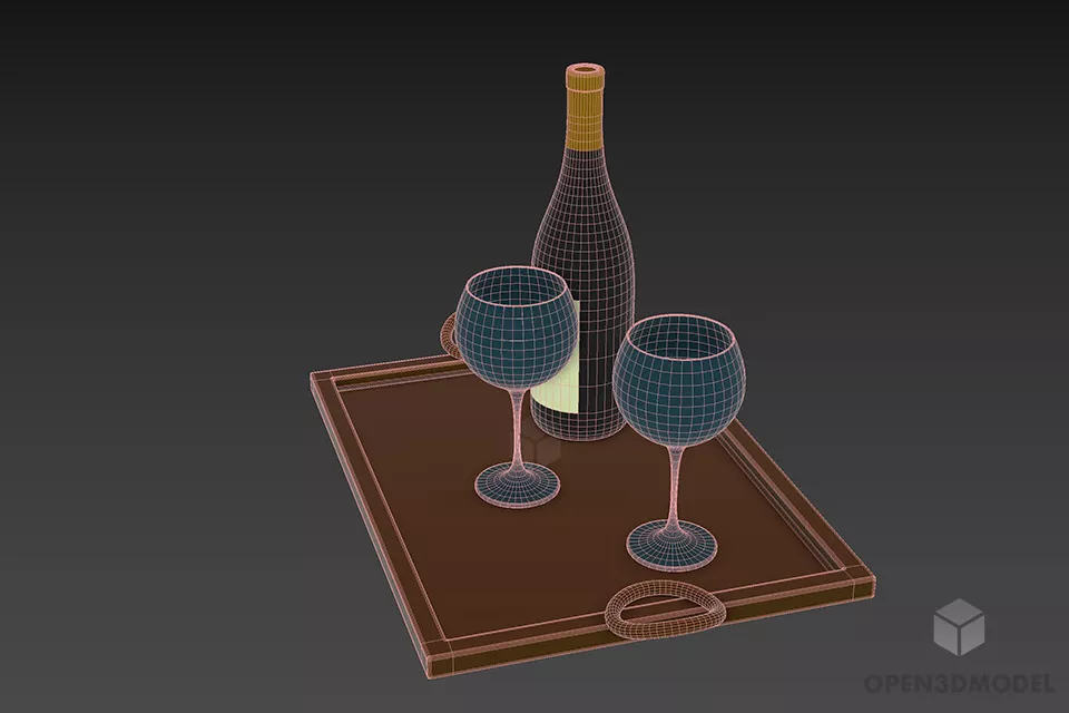 Set Of Glass Bottle On Tray 3d model 2