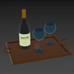 Set Of Glass Bottle On Tray 3d model