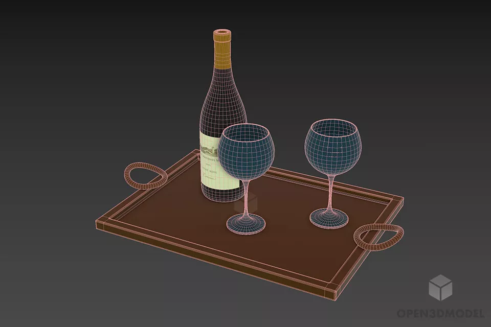 Set Of Glass Bottle On Tray 3d model 3