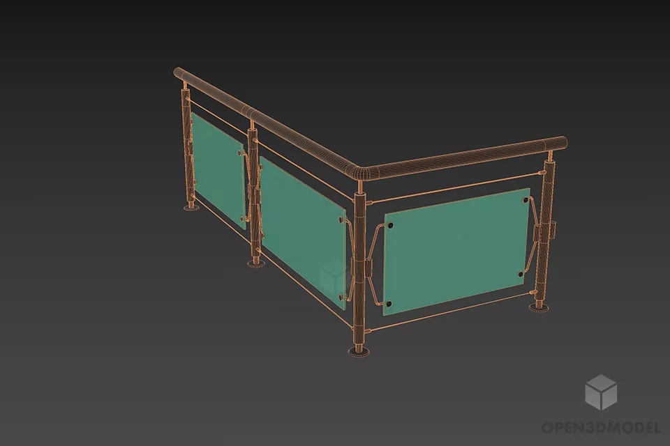 Glass Fence Rail At Corner 3d model 2