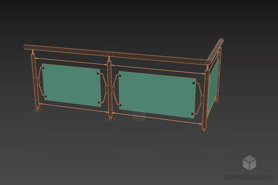 Glass Fence Rail At Corner 3d model 3