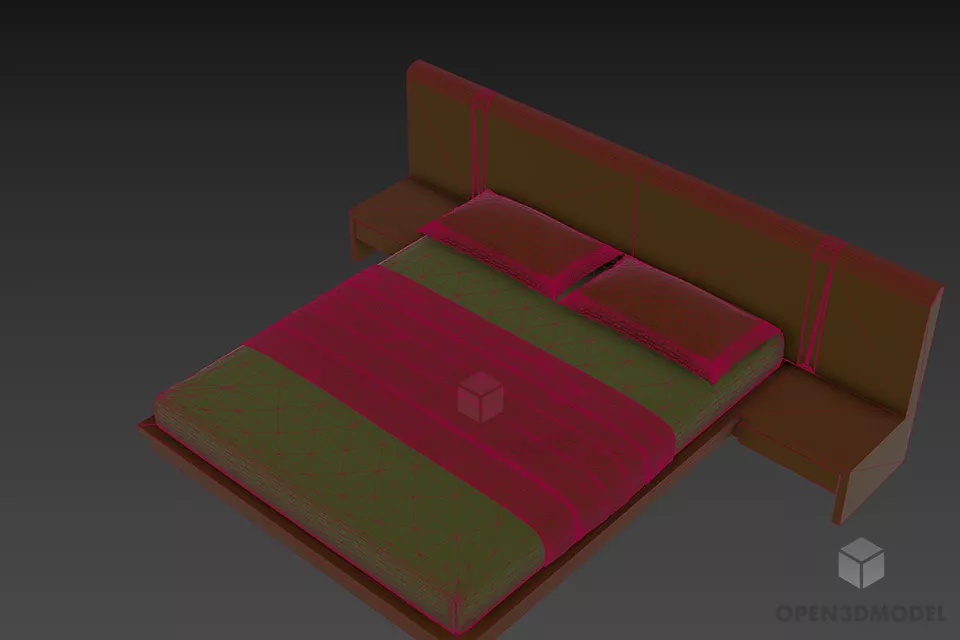 Hotel Bed Euro With Blanket Set 3d model 2