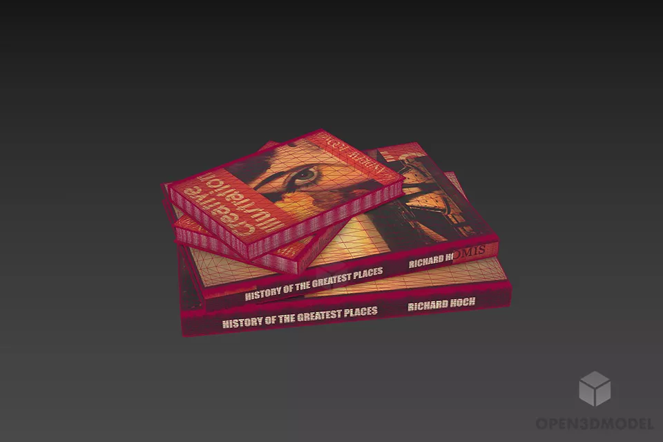 Books Stack On Floor 3d model 2