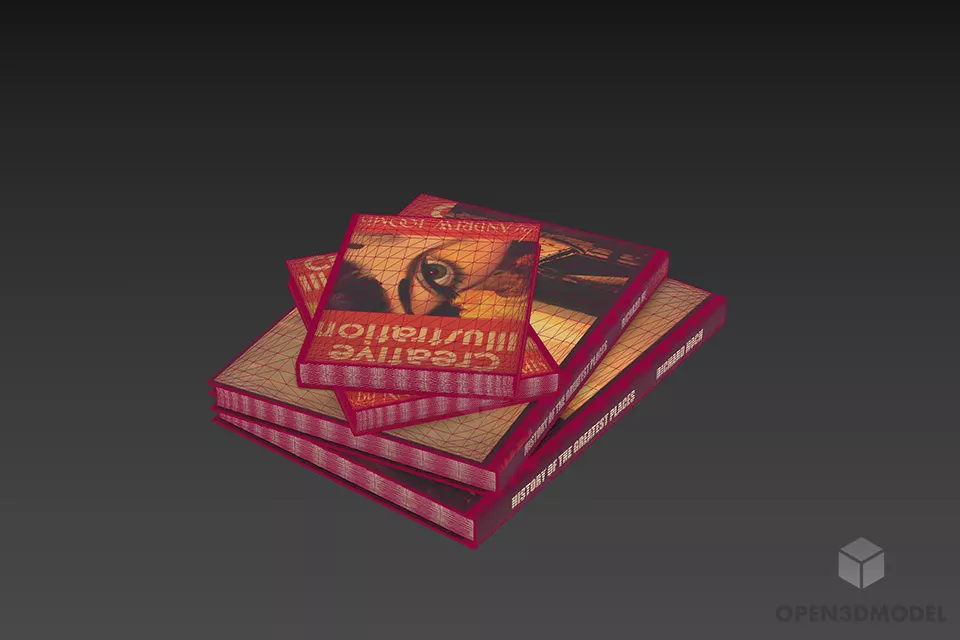 Books Stack On Floor 3d model 3