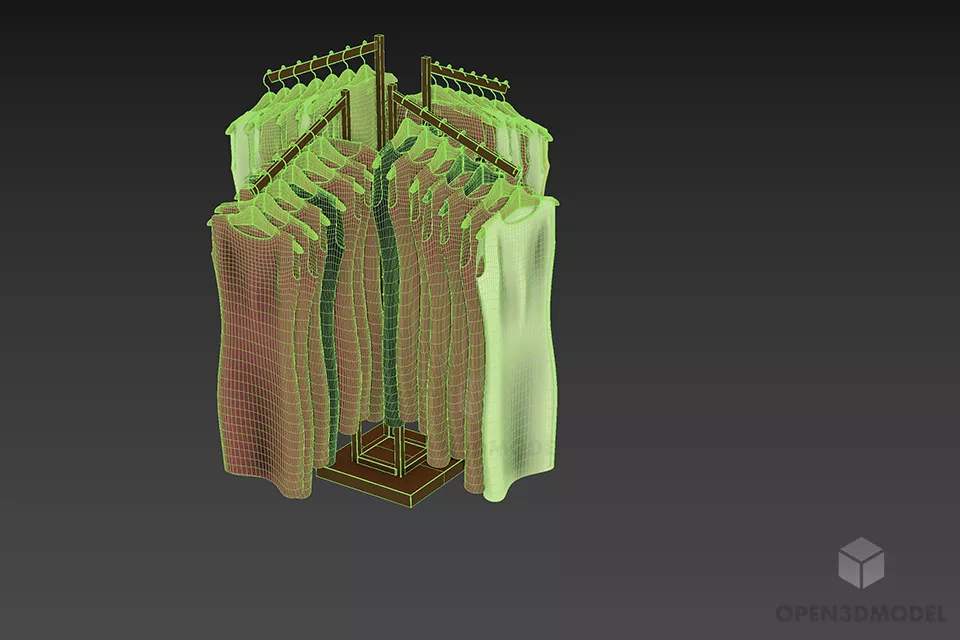 Clothes Rack Hanger With Dress 3d model 2