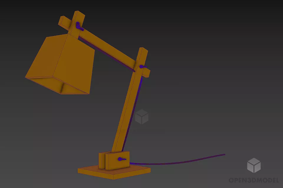 Table Lamp Desk Wooden Cube Shade 3d model 2