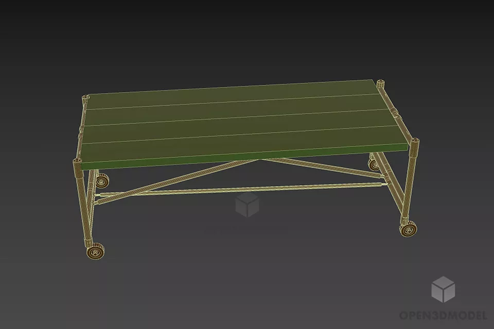 Wood Table With Weels 3d model 3