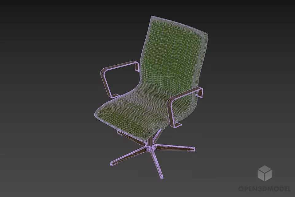 Office Leather Armchair With Fixed Stand 3d model 2