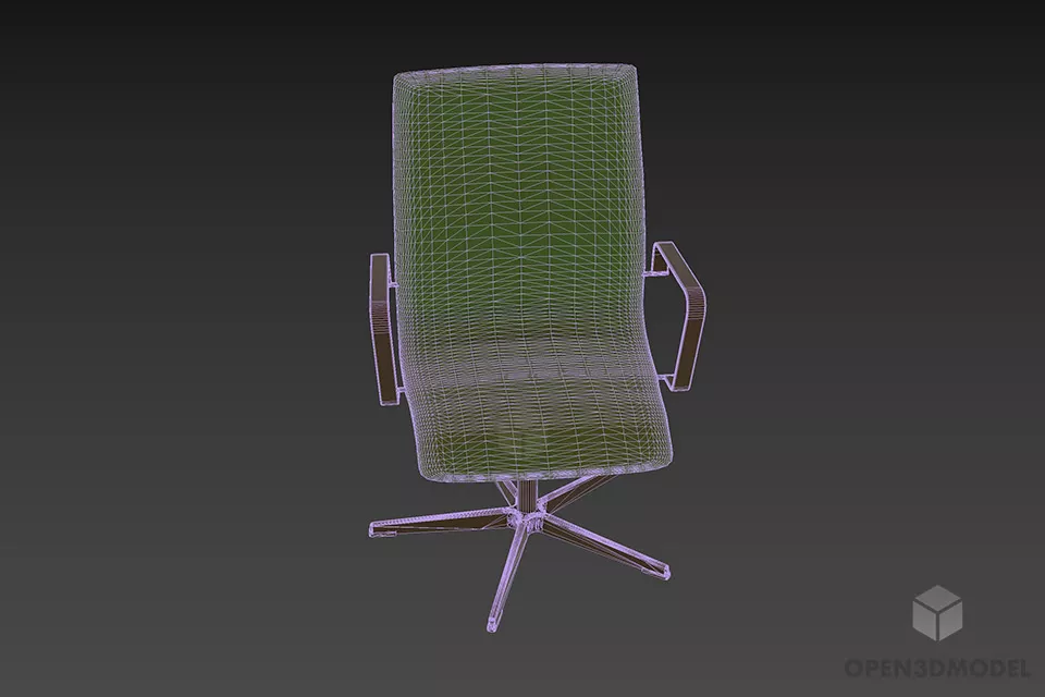 Office Leather Armchair With Fixed Stand 3d model 3