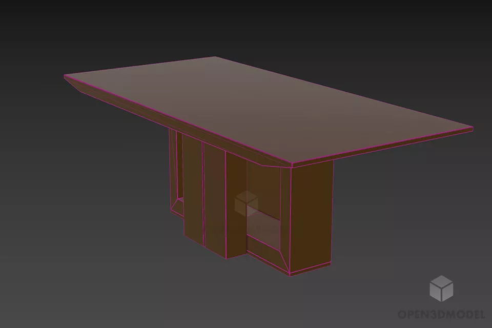 Rectangle Table Marble Top 3d model 2
