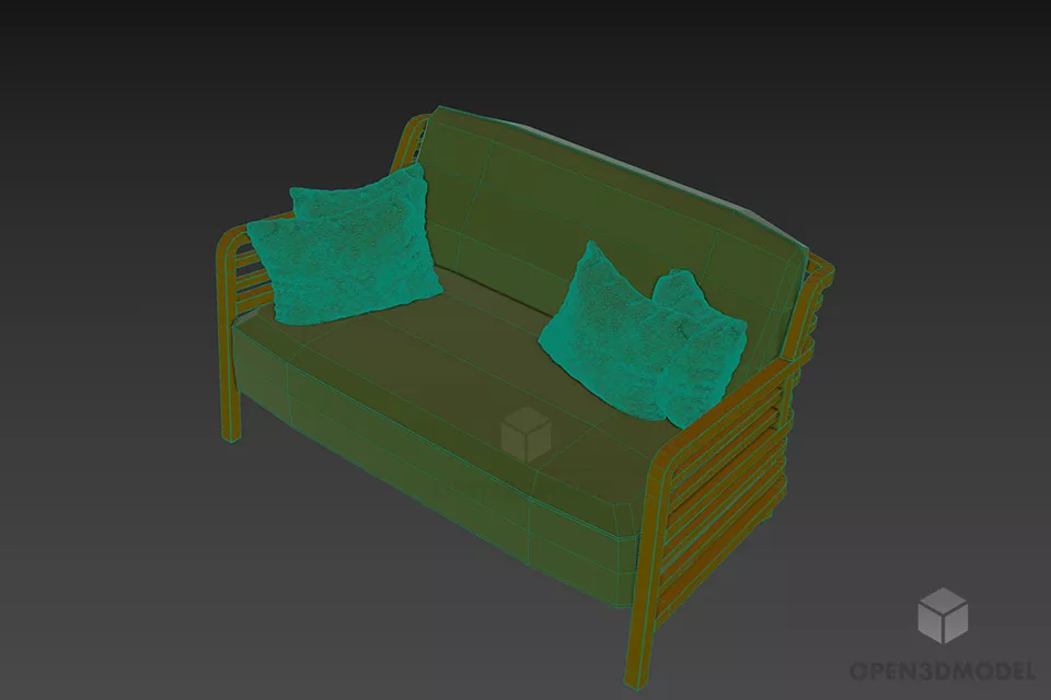 Rattan Sofa Frame With Upholstered 3d model 2