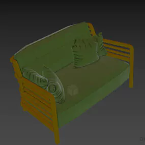Rattan Sofa Frame With Upholstered 3d model