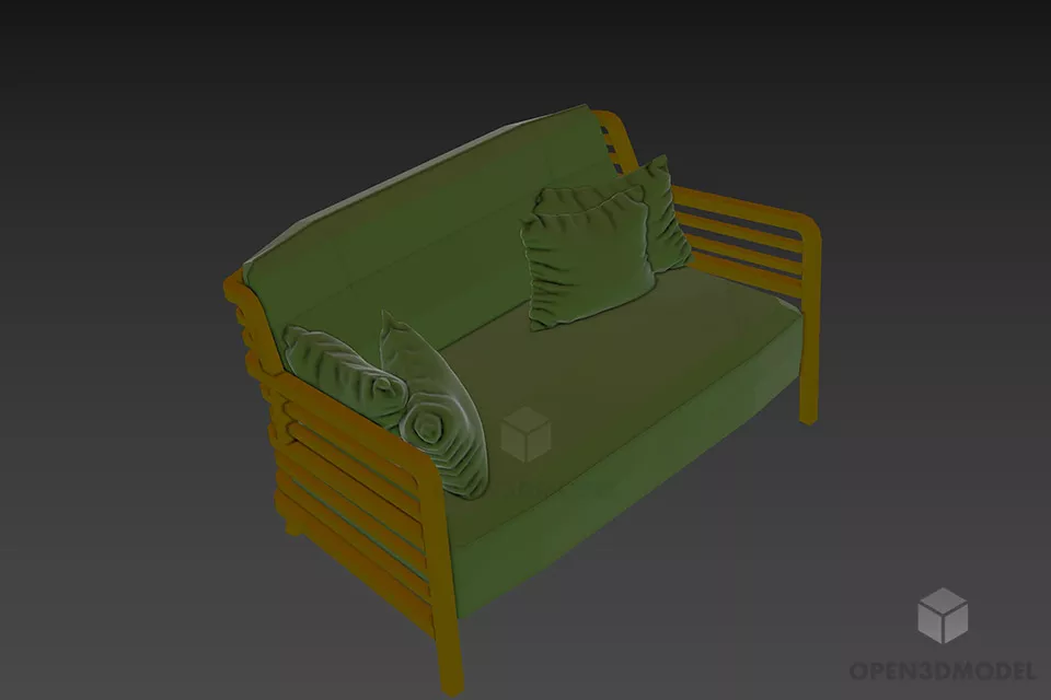 Retro Camel Sofa Tufted Back 3d model