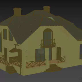 Urban Wooden House With Two Chimney 3d model