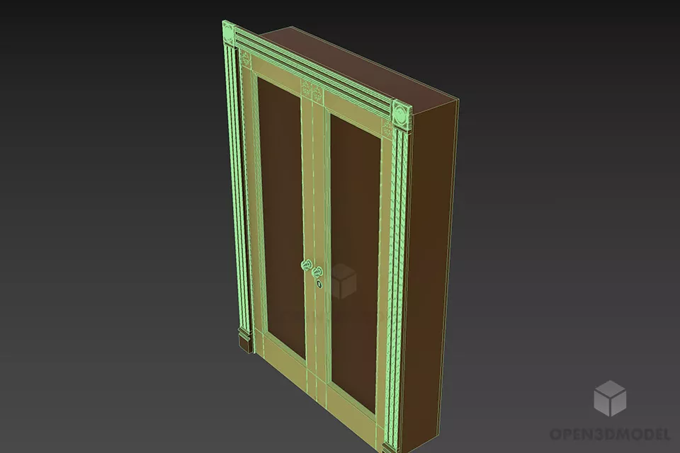 Carved Wood Door With Handle 3d model 2