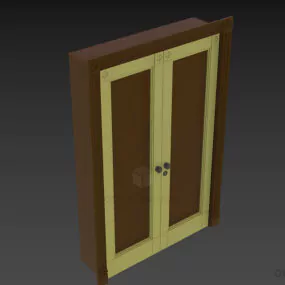 Carved Wood Door With Handle 3d model
